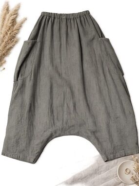 LAYERCAKE LINEN
DESIGNER "BAGGIES' DROP CROTCH SCANDI PANTS POCKETS SIZE SMALL